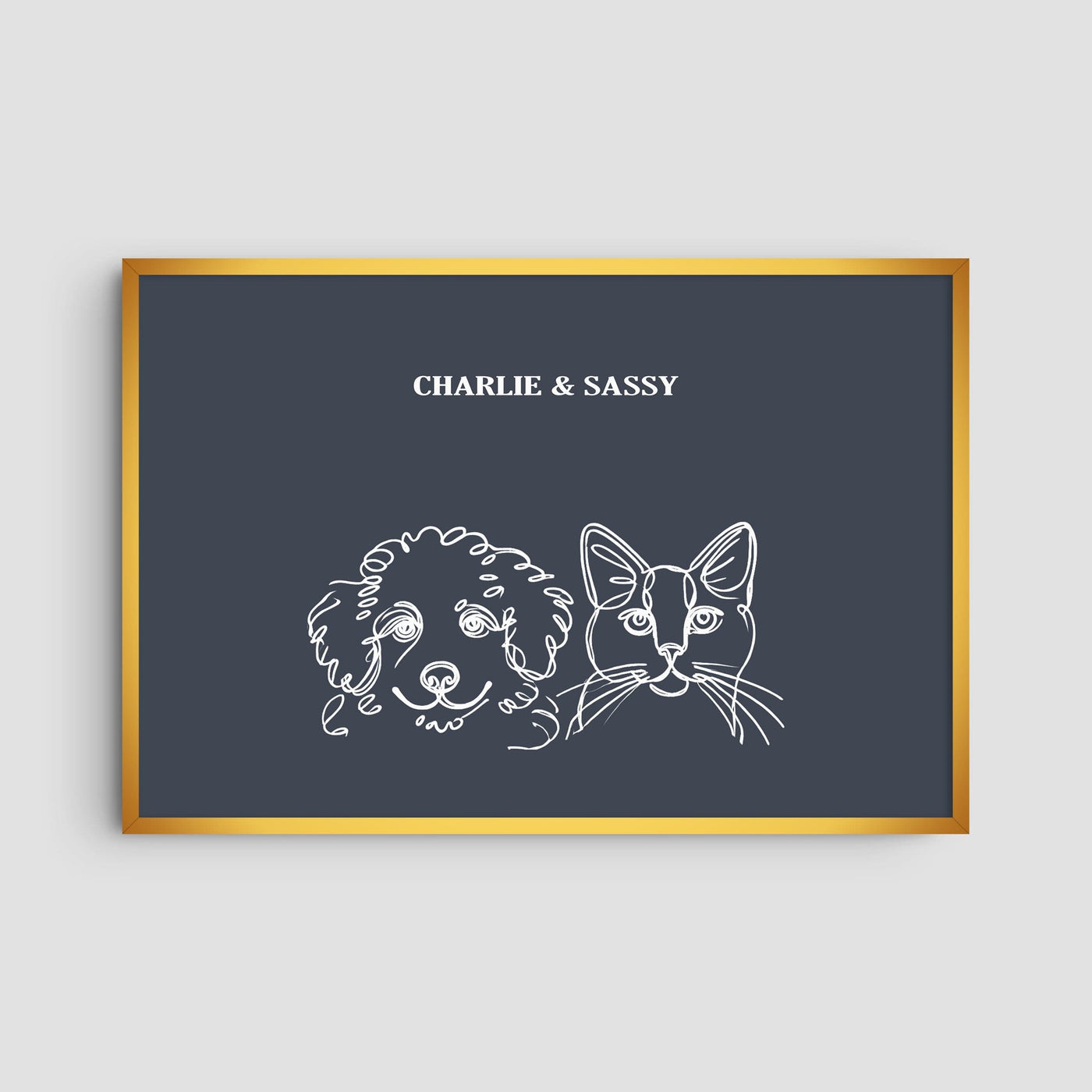 Custom Two Pet Line Art Portrait - Navy