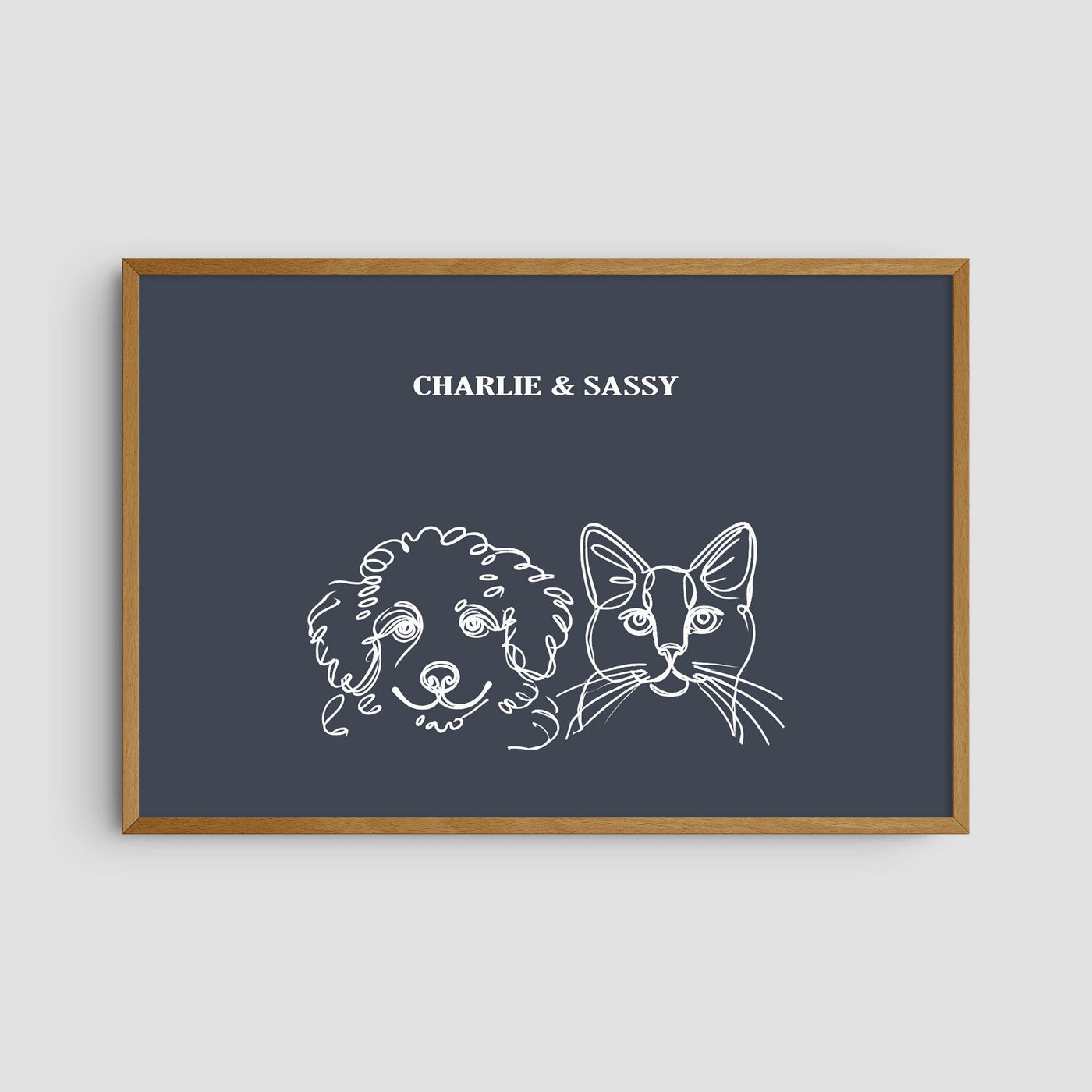 Custom Two Pet Line Art Portrait - Navy