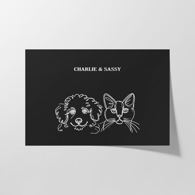 Custom Two Pet Line Art Portrait - Charcoal Background