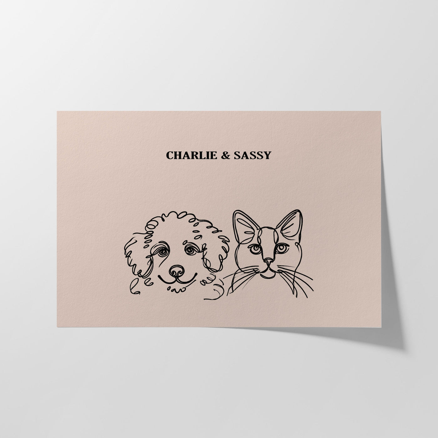 Custom Two Pet Line Art Portrait - Dusty Pink