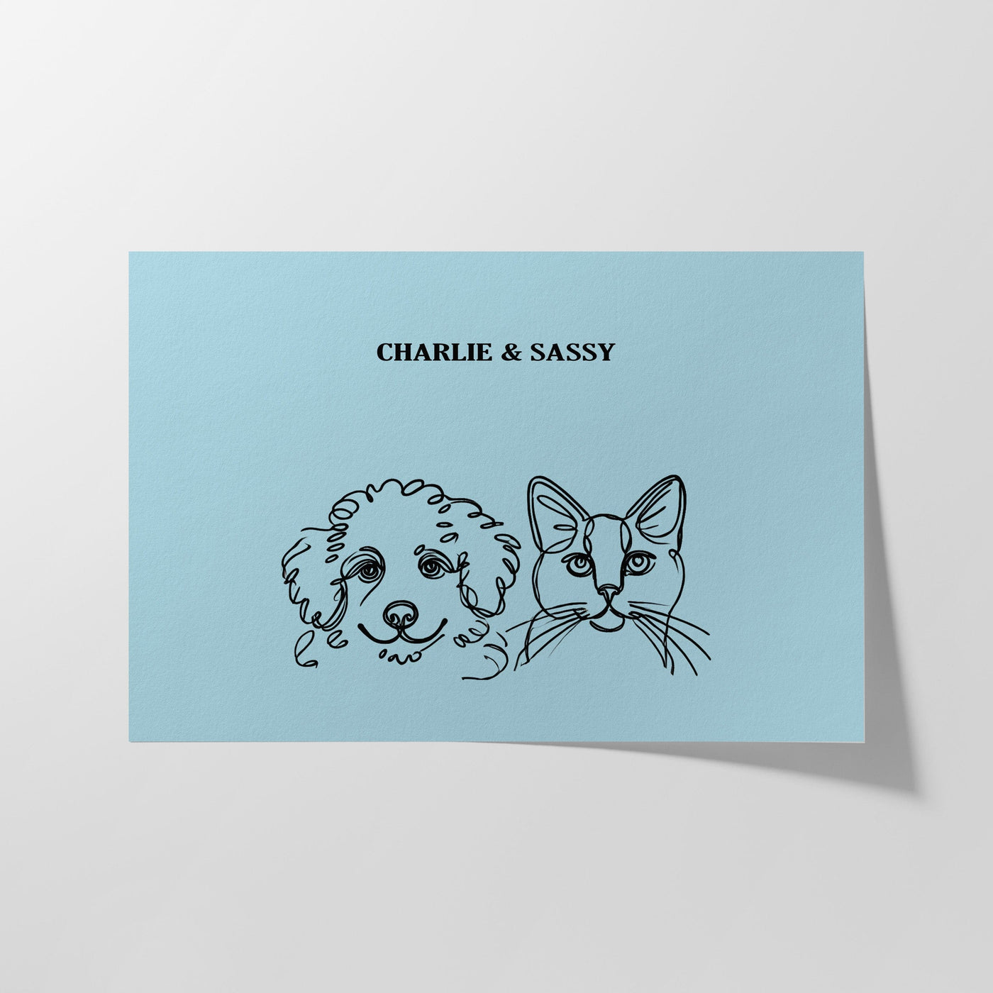 Custom Two Pet Line Art Portrait - Light Blue