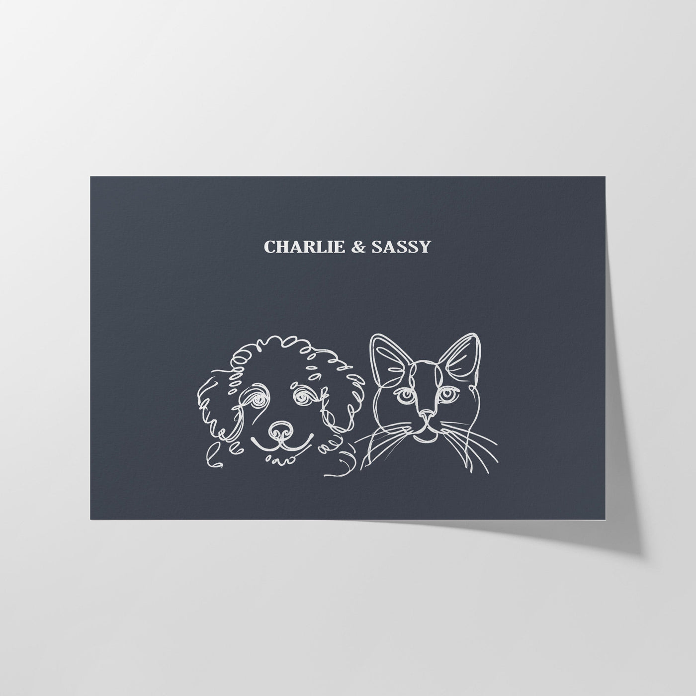 Custom Two Pet Line Art Portrait - Navy