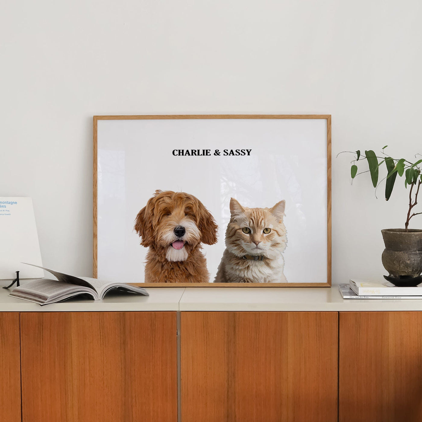 Custom Two Pets Modern Portrait