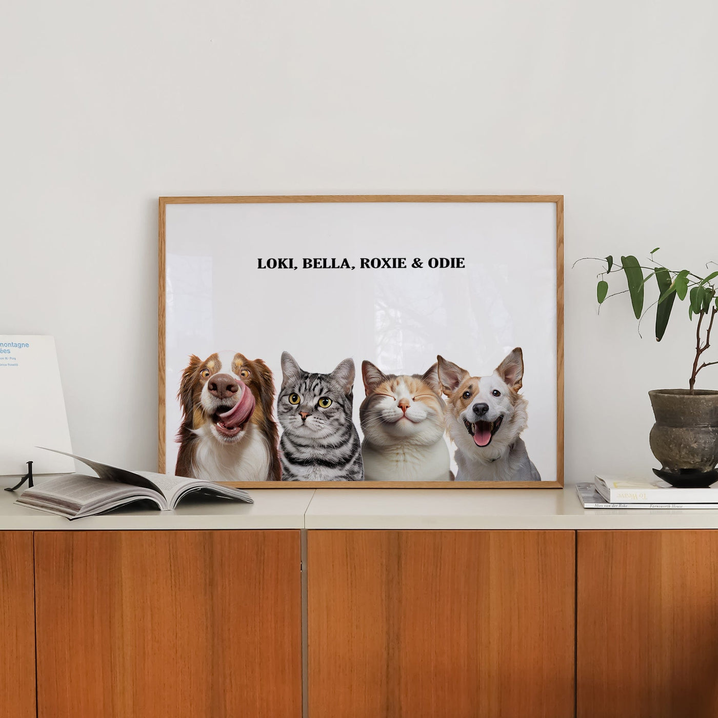 Custom Four Pet Modern Portrait - White