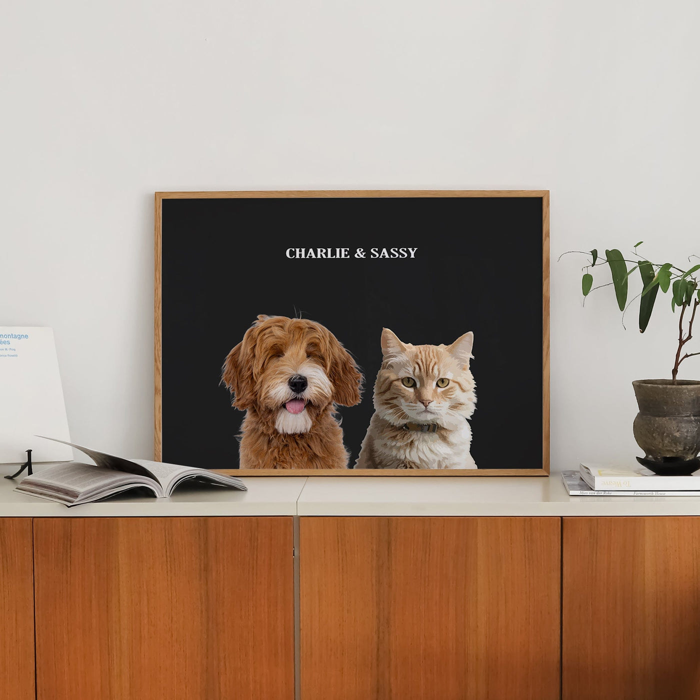 Custom Two Pets Modern Portrait