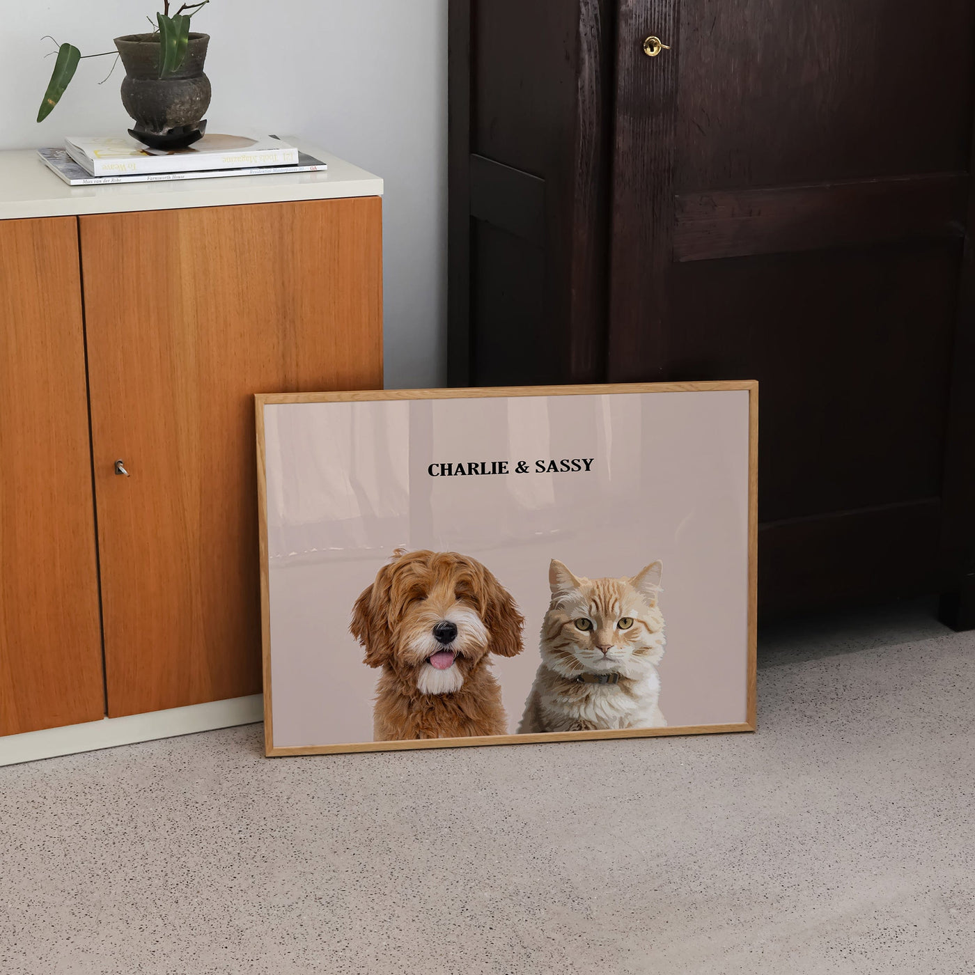 Custom Two Pet Modern Portrait - Dusty Pink