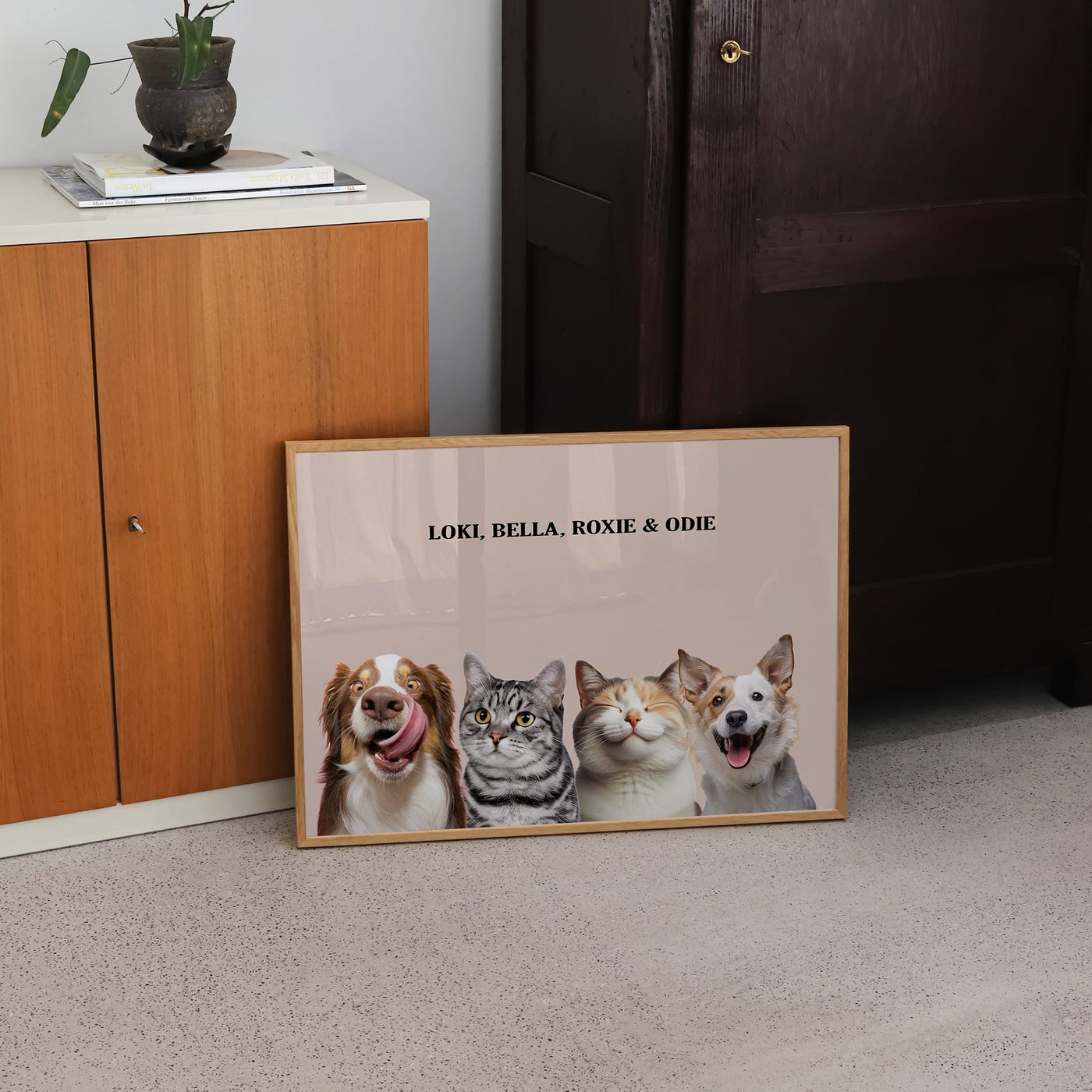 Custom Four Pet Modern Portrait - Dusty Pink