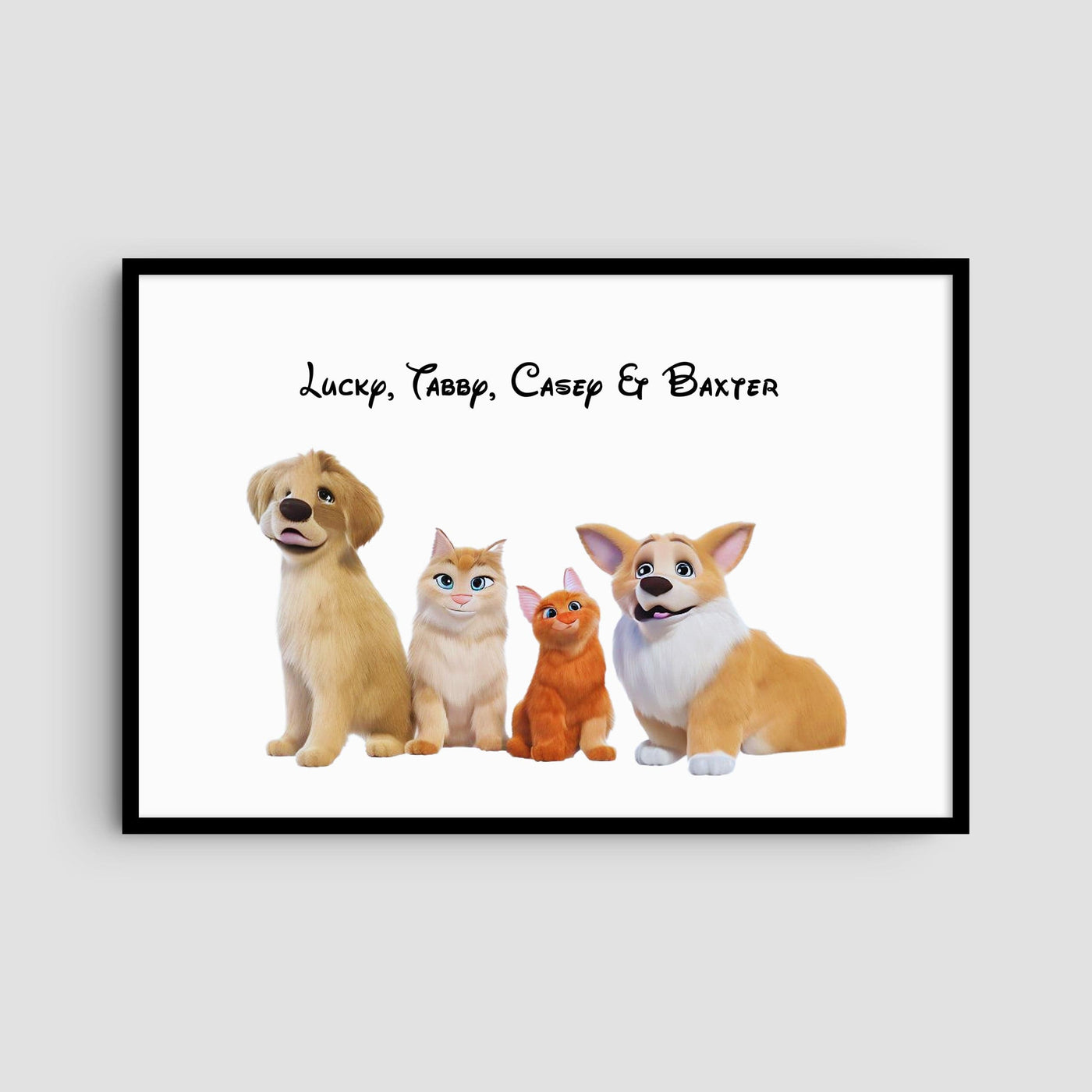 Custom Cartoons Portrait - Four Pets