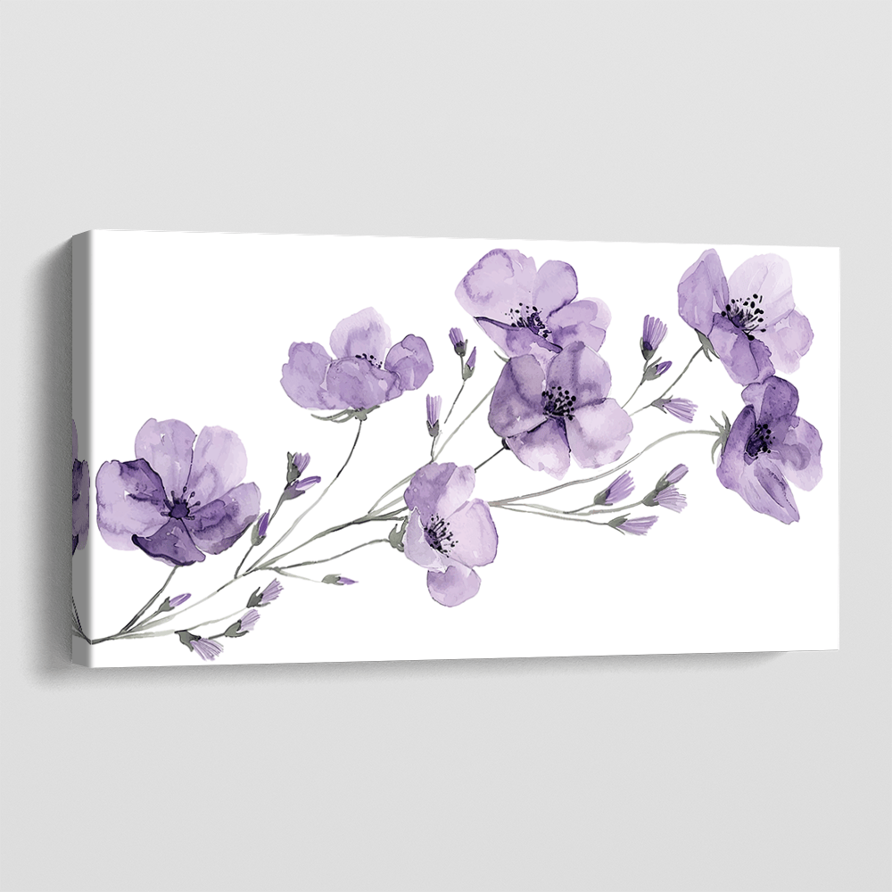 Soft purple floral branches watercolor wall art on a white background